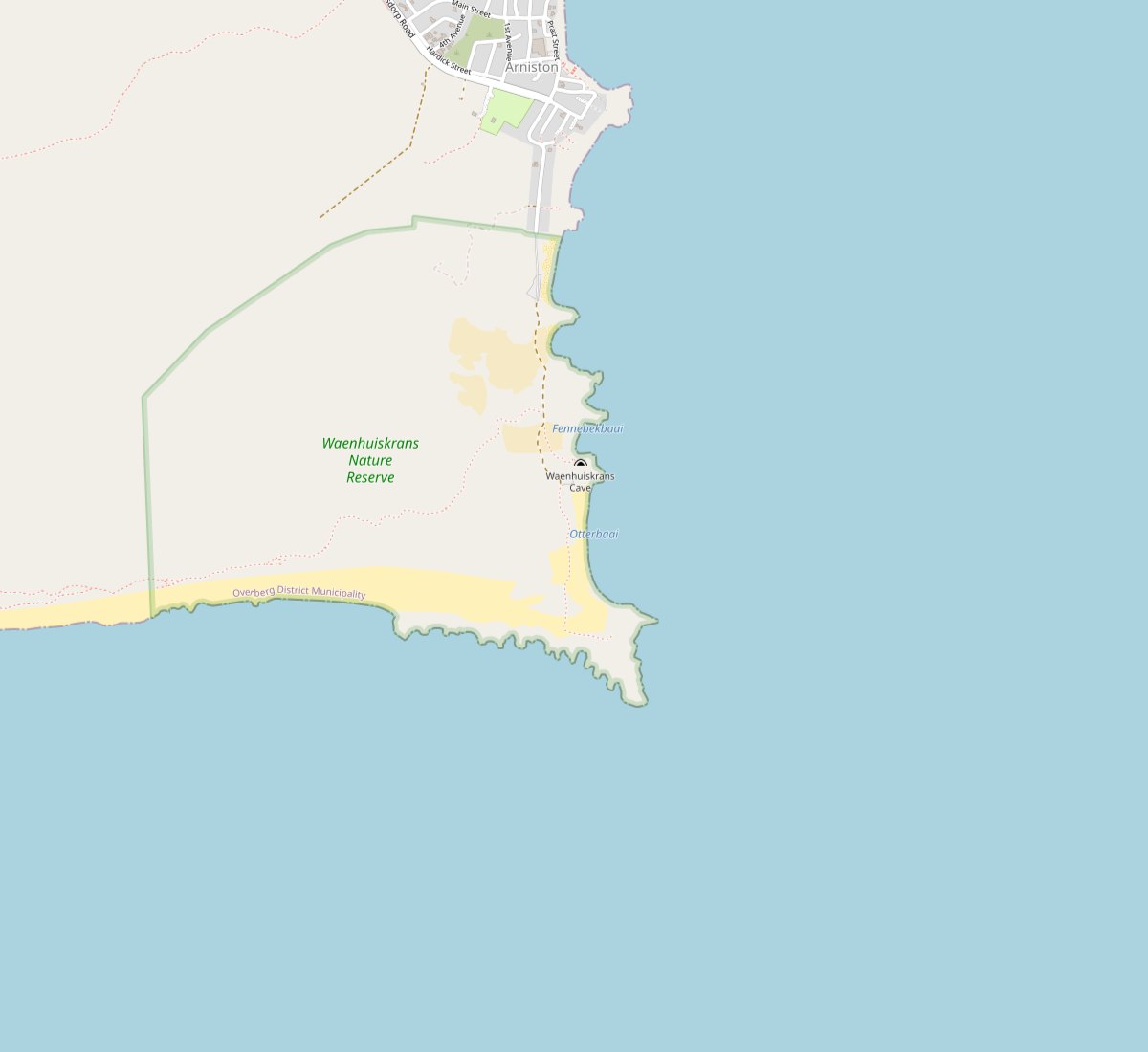 Map of Arniston village and the coastline toward Waenhuiskrans Cave